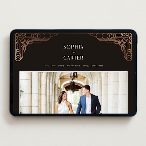 This is a midnight wedding websites by GeekInk Design called geometric deco printing on digital paper in standard