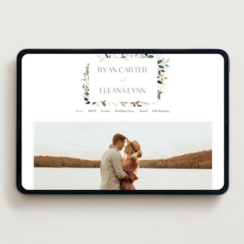 This is a greenery wedding websites by Itsy Belle Studio called garden serenity printing on digital paper in standard