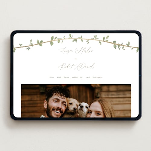 This is a ivy wedding websites by Everett Paper Goods called canopy printing on digital paper in standard