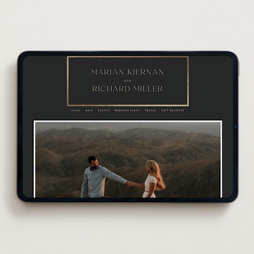 This is a charcoal wedding websites by Lucrecia Caporale called timeless charm printing on digital paper in standard