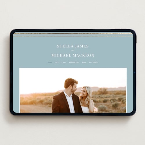 This is a powder blue wedding websites by Jennifer Postorino called polished printing on digital paper in standard