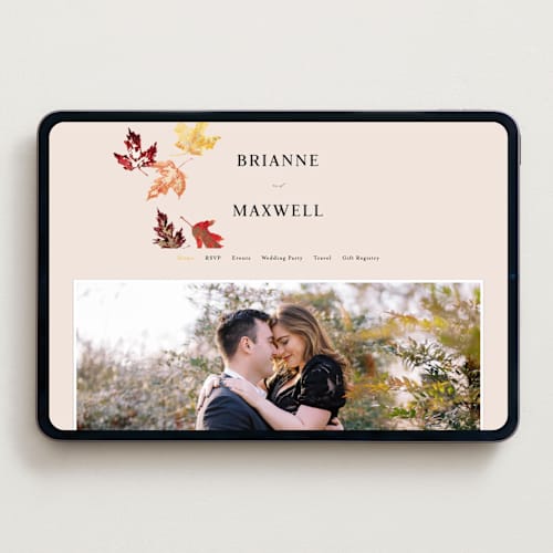 This is a autumn wedding websites by Itsy Belle Studio called autumn leafs printing on digital paper in standard