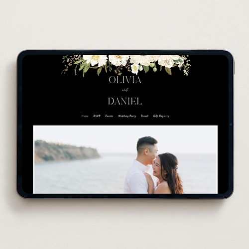 This is a tuxedo wedding websites by Susan Moyal called timeless blooms printing on digital paper in standard