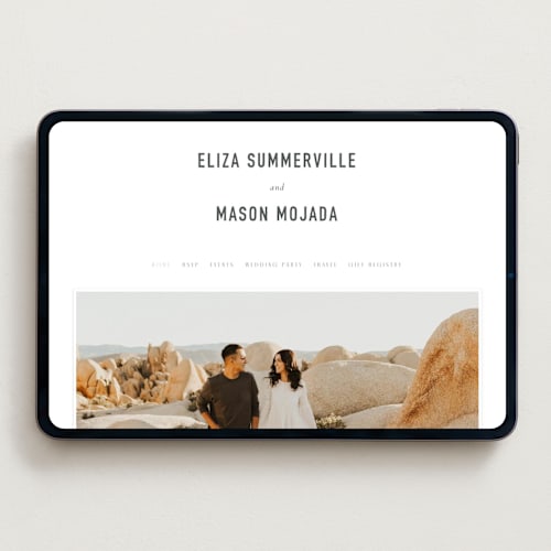 This is a granite wedding websites by Jackie Mangiolino called minimal monogram printing on digital paper in standard