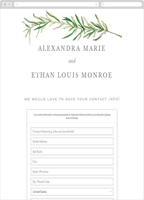 This is a fern digital wedding address collection cards by Erin Deegan called simple sprigs printing on digital paper in standard