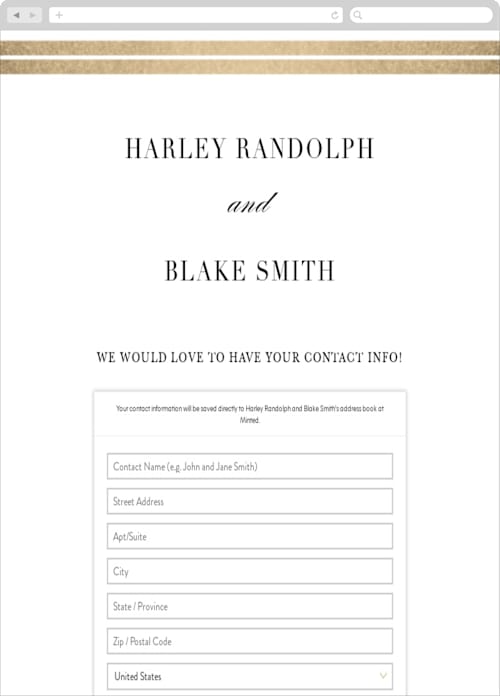 This is a gold digital wedding address collection cards by Stacey Meacham called gilded frame printing on digital paper in standard