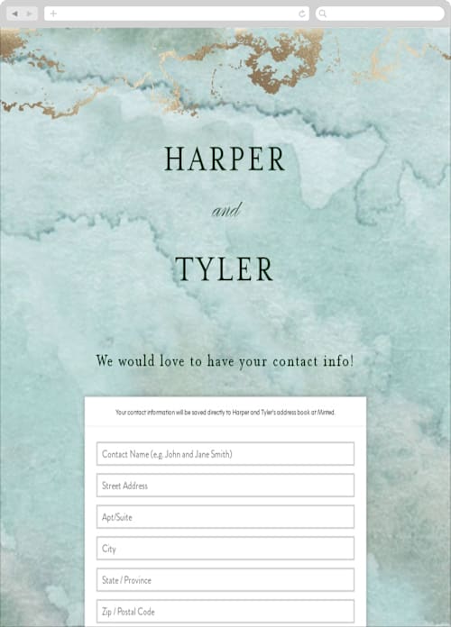 This is a aventurine digital wedding address collection cards by Grace Kreinbrink called gilded shore printing on digital paper in standard