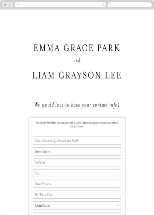 This is a classic white digital wedding address collection cards by Design Lotus called a thousand years printing on digital paper in standard