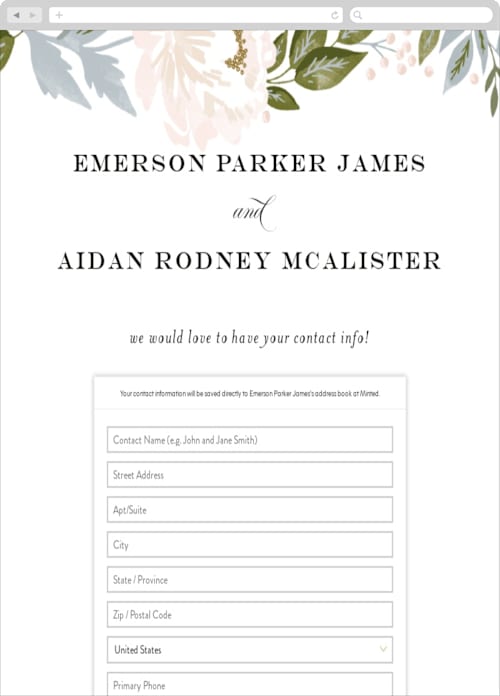 This is a cornflower digital wedding address collection cards by Alethea and Ruth called peony floral frame printing on digital paper in standard