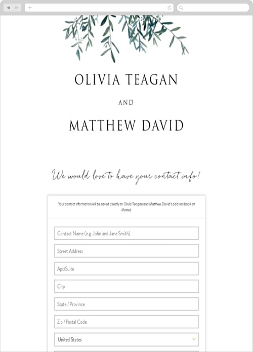 This is a olive digital wedding address collection cards by Christie Kelly called fresh sage printing on digital paper in standard