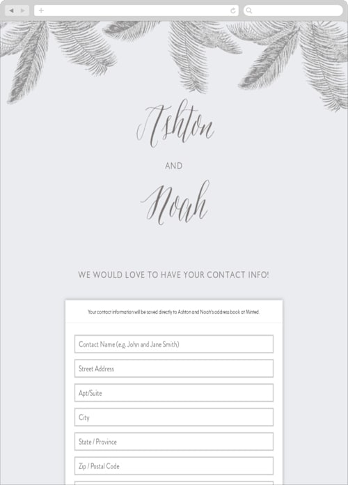 This is a salmon digital wedding address collection cards by Lauren Chism called palm printing on digital paper in standard
