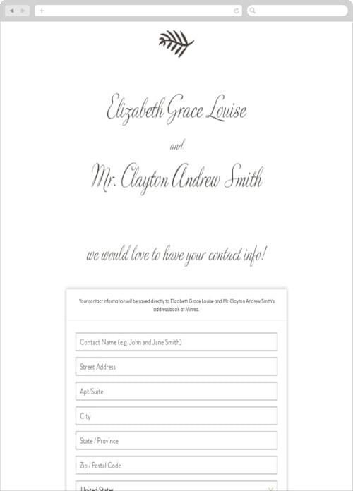 This is a black digital wedding address collection cards by Olivia Raufman called delicate grace printing on digital paper in standard