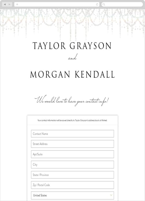 This is a gold digital wedding address collection cards by Julia Hall called pearl garland printing on digital paper in standard