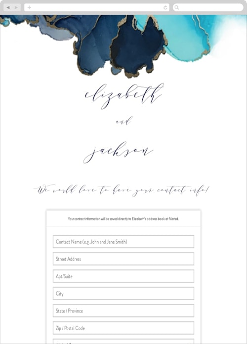 This is a turquoise digital wedding address collection cards by Erin Deegan called modern tide pools printing on digital paper in standard