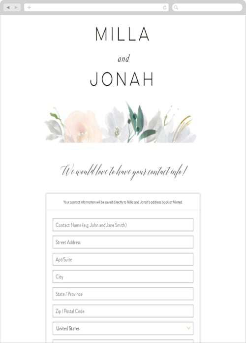 This is a mist digital wedding address collection cards by Bonjour Paper called grande botanique printing on digital paper in standard
