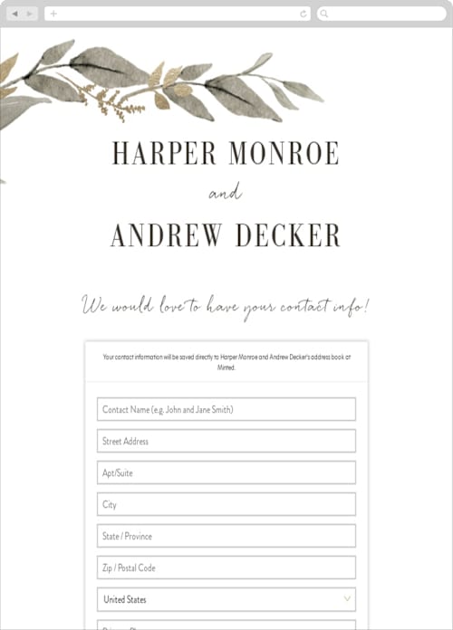 This is a ink digital wedding address collection cards by Robin Ott called shade garden printing on digital paper in standard