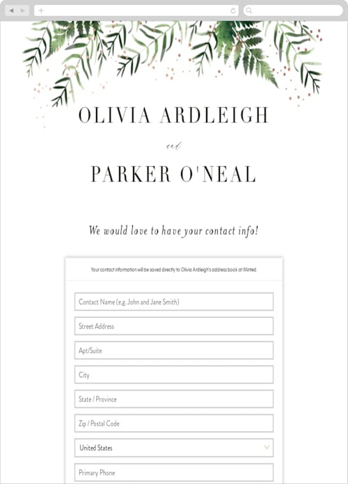 This is a petal digital wedding address collection cards by Kristie Kern called framed in ferns printing on digital paper in standard