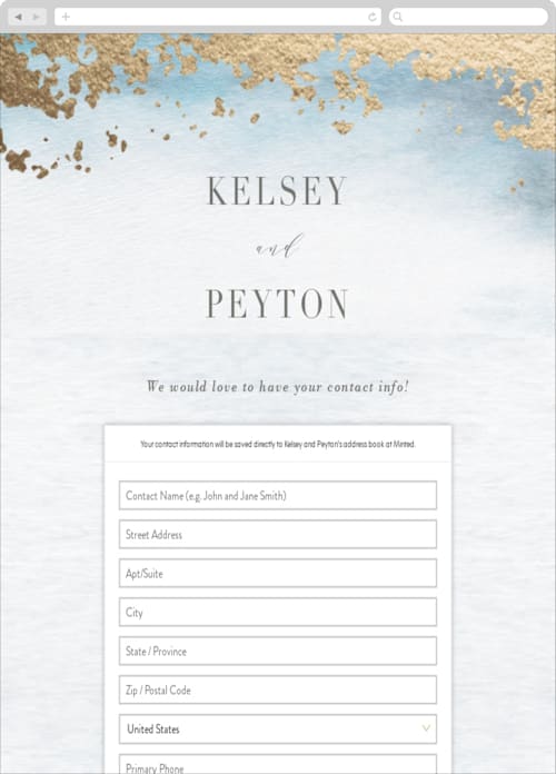 This is a ocean digital wedding address collection cards by Everett Paper Goods called ethereal wash printing on digital paper in standard