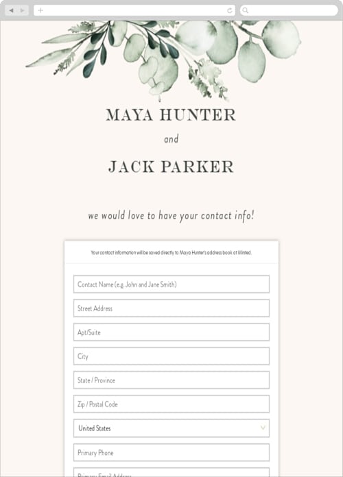 This is a fern digital wedding address collection cards by Petra Kern called gentle greens printing on digital paper in standard