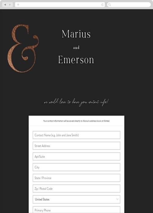 This is a onyx digital wedding address collection cards by Kristie Kern called finley printing on digital paper in standard