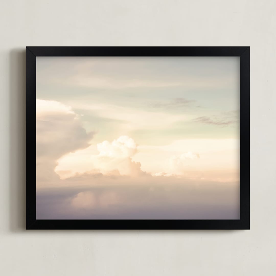 "Flying With Clouds" - Art Print in yellow by Qing Ji - Framed