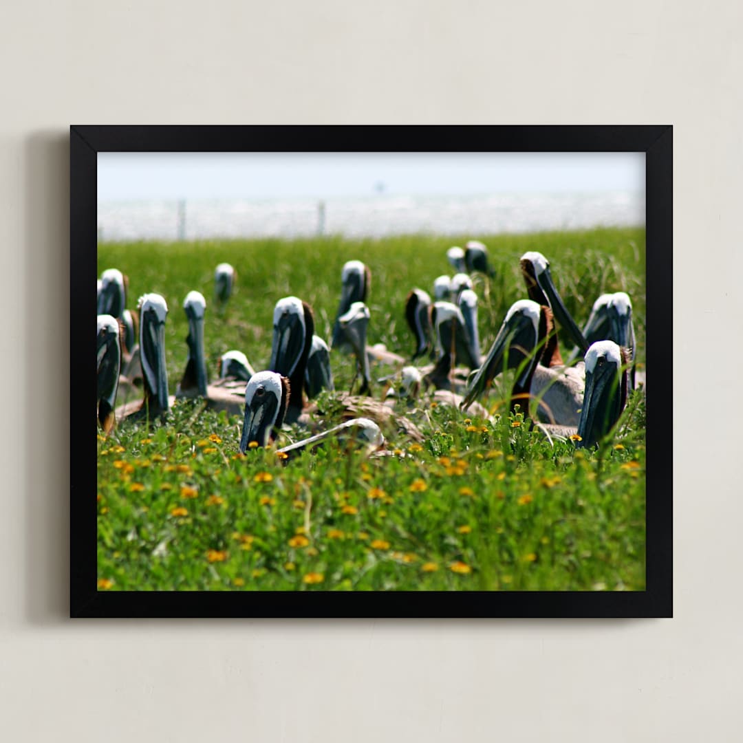 "Pelican Island" - Art Print in Island Green by AJD - Framed