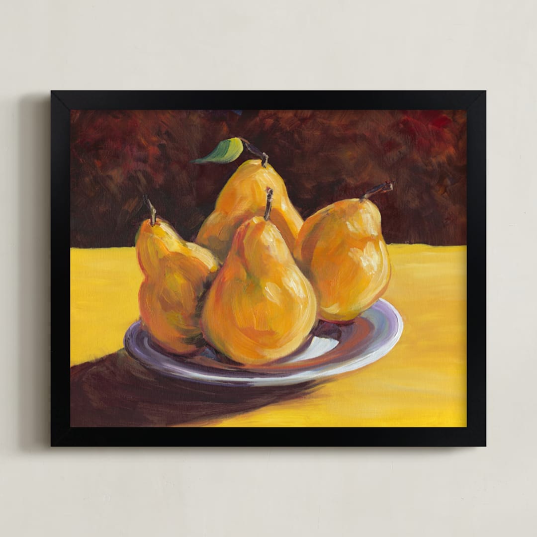 "First Pears" - Art Print in Golden Yellow by Robert Deem - Framed