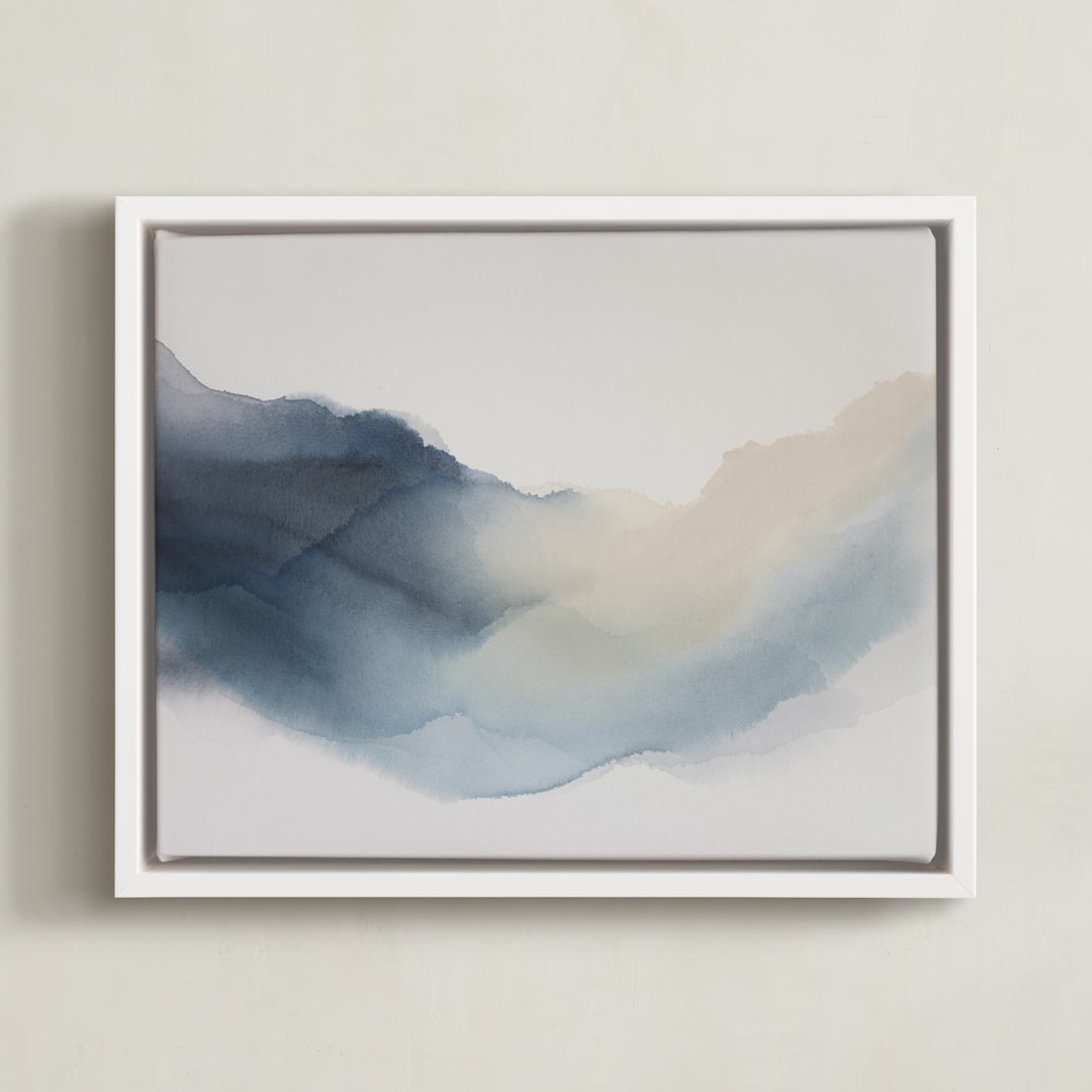 "Reflection in the River" - Art Print in Indigo Blue by Rebecca King - Framed Canvas