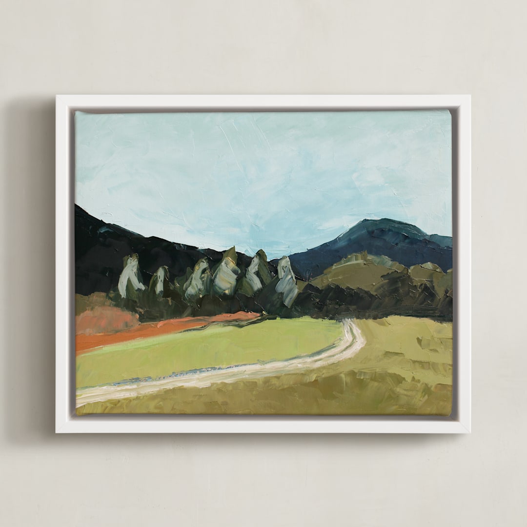 "Blue Hills" - Art Print in Blue with Varied Greens by Owen Design Studio - Framed Canvas