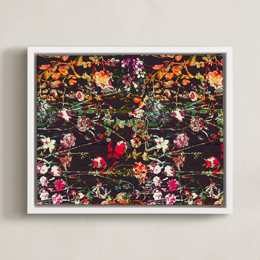 "Painted midnight garden" - Art Print in Crimson by Teo - Framed Canvas