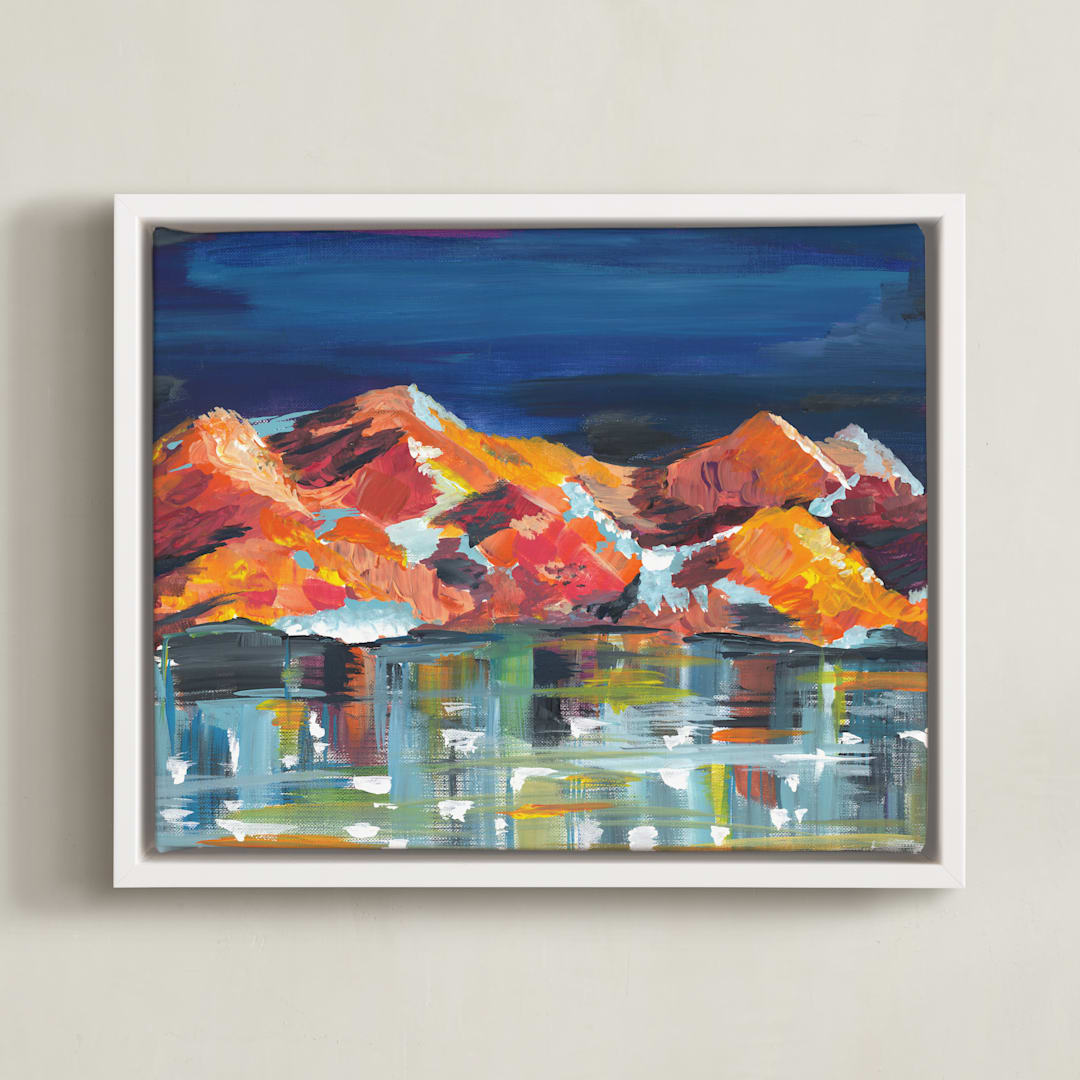 "Midnight Mountains" - Art Print in Midnight Blue by Holly Royval - Framed Canvas