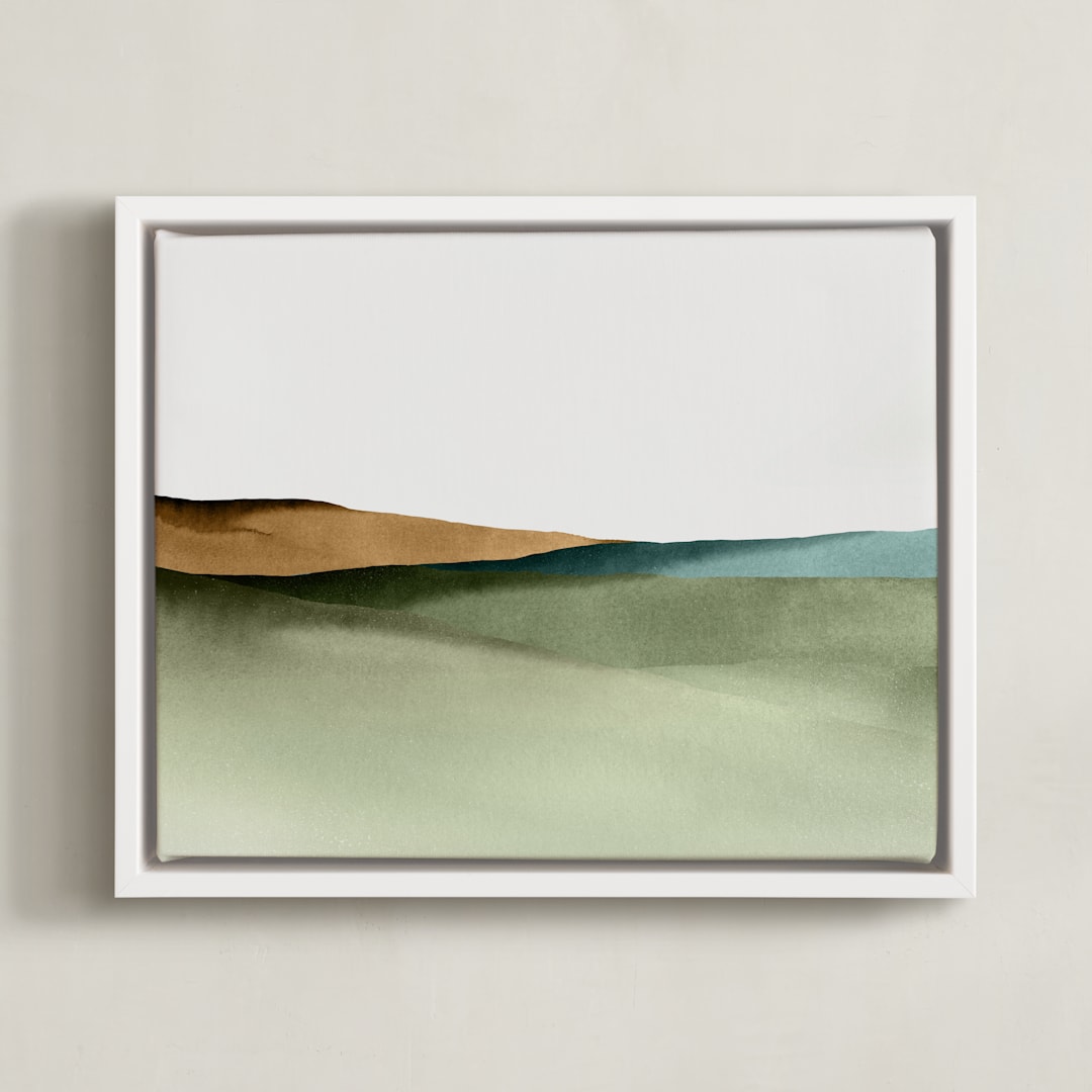 "Rolling Fields" - Art Print in green by Little Valley Studio - Framed Canvas