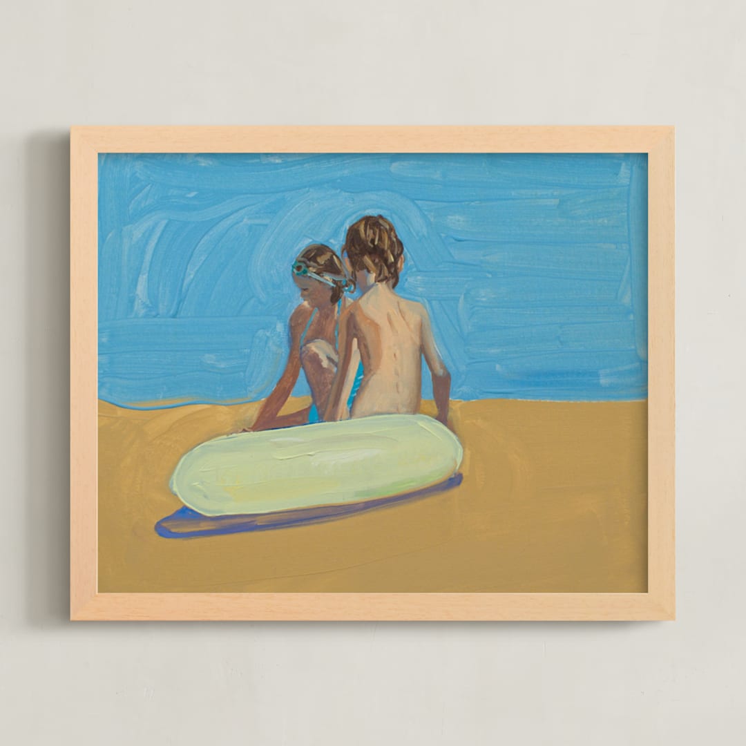 "Violet & Zach Intertube" - Art Print in Cerulean Blue by Annie Seaton - Framed