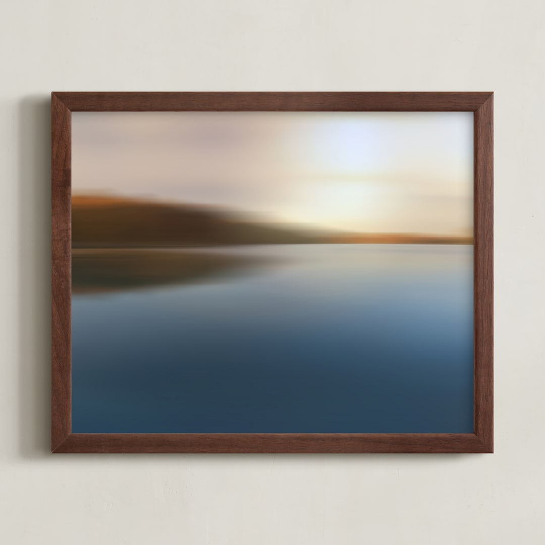 "Morning Glow" - Art Print in Deep Lake Blue by Karen Kaul - Framed