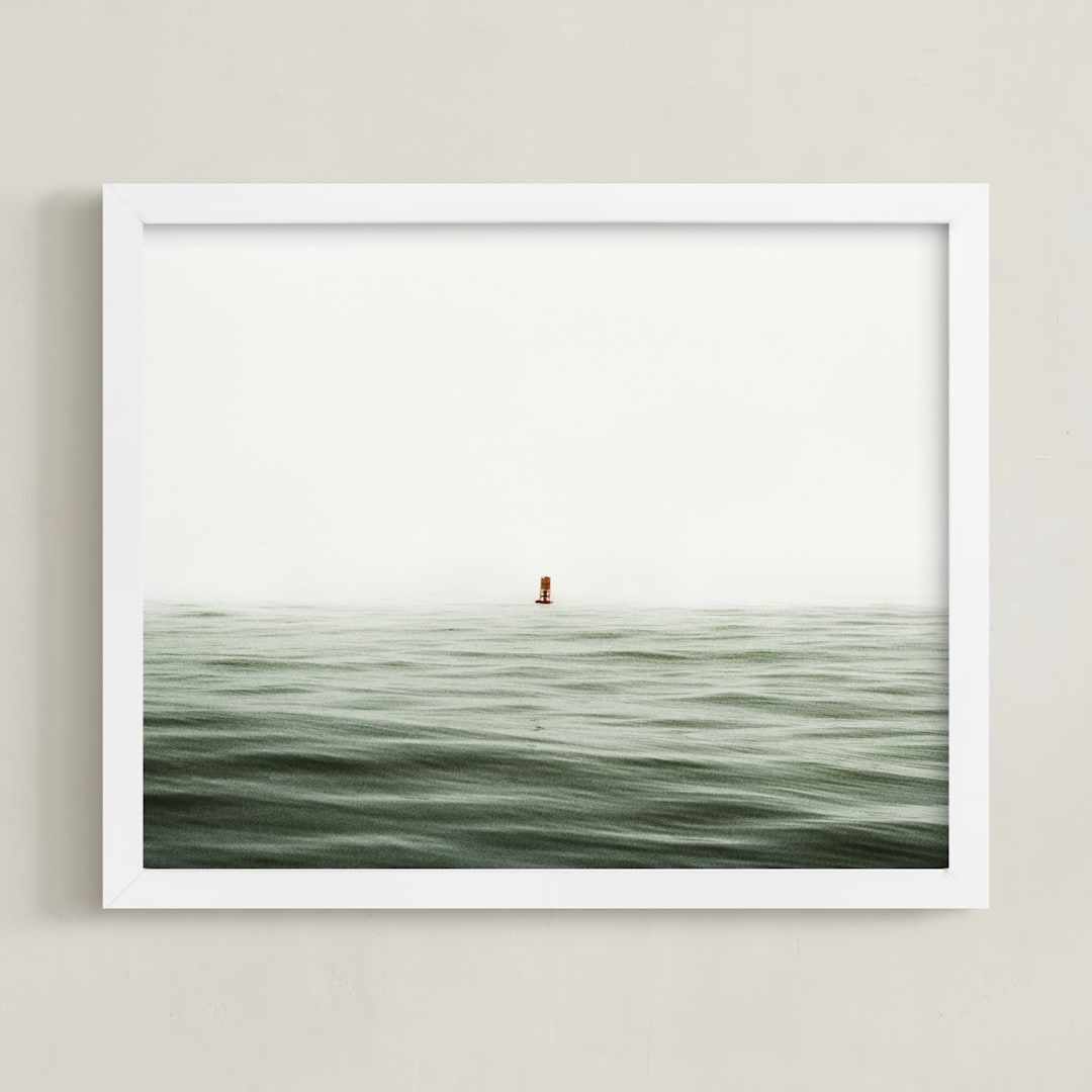"Channel Marker Buoy" - Art Print in green mist by Rebecca Tamar - Framed