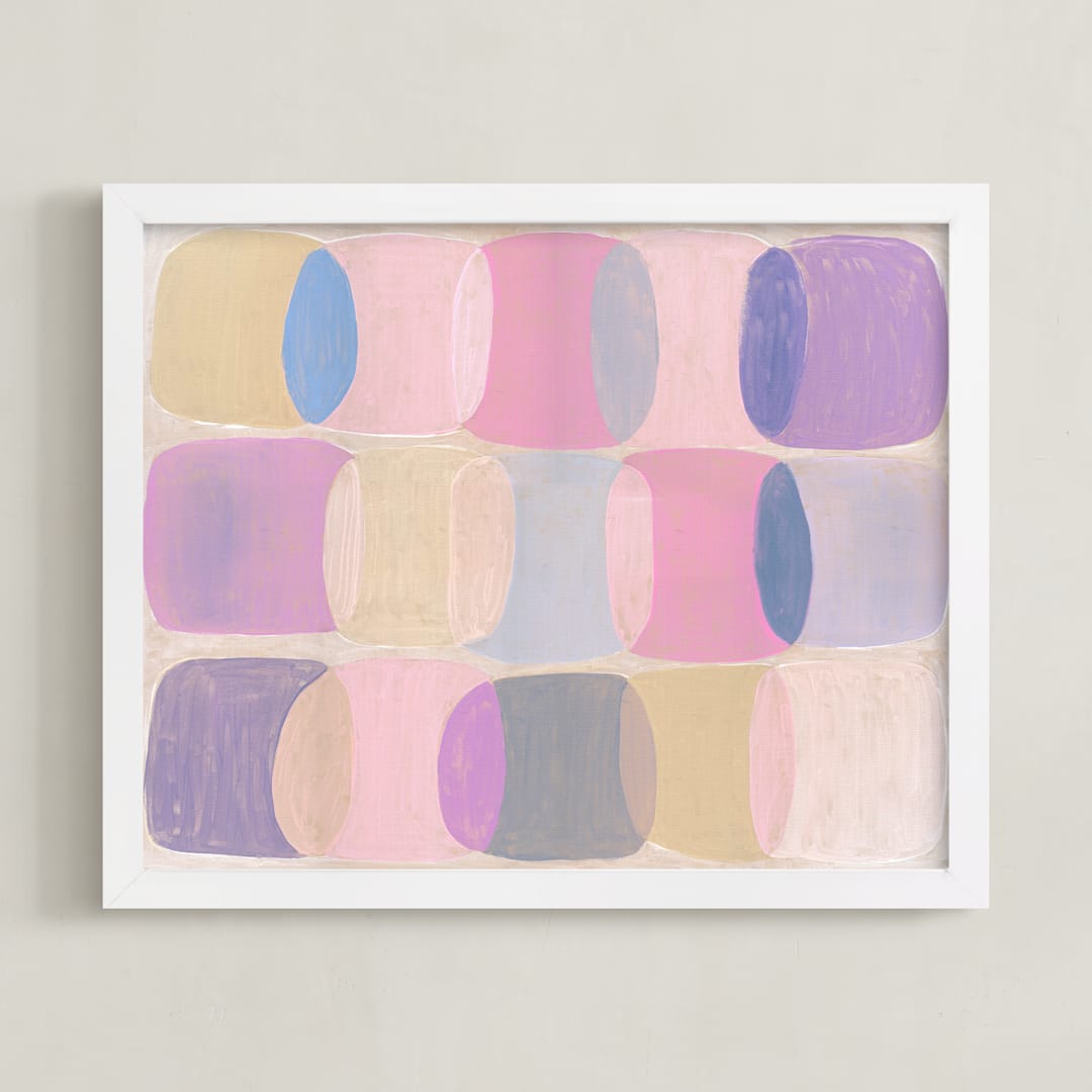 "Painted Geo Overlay" - Art Print in Ballet Pink by Amy Toneys - Framed