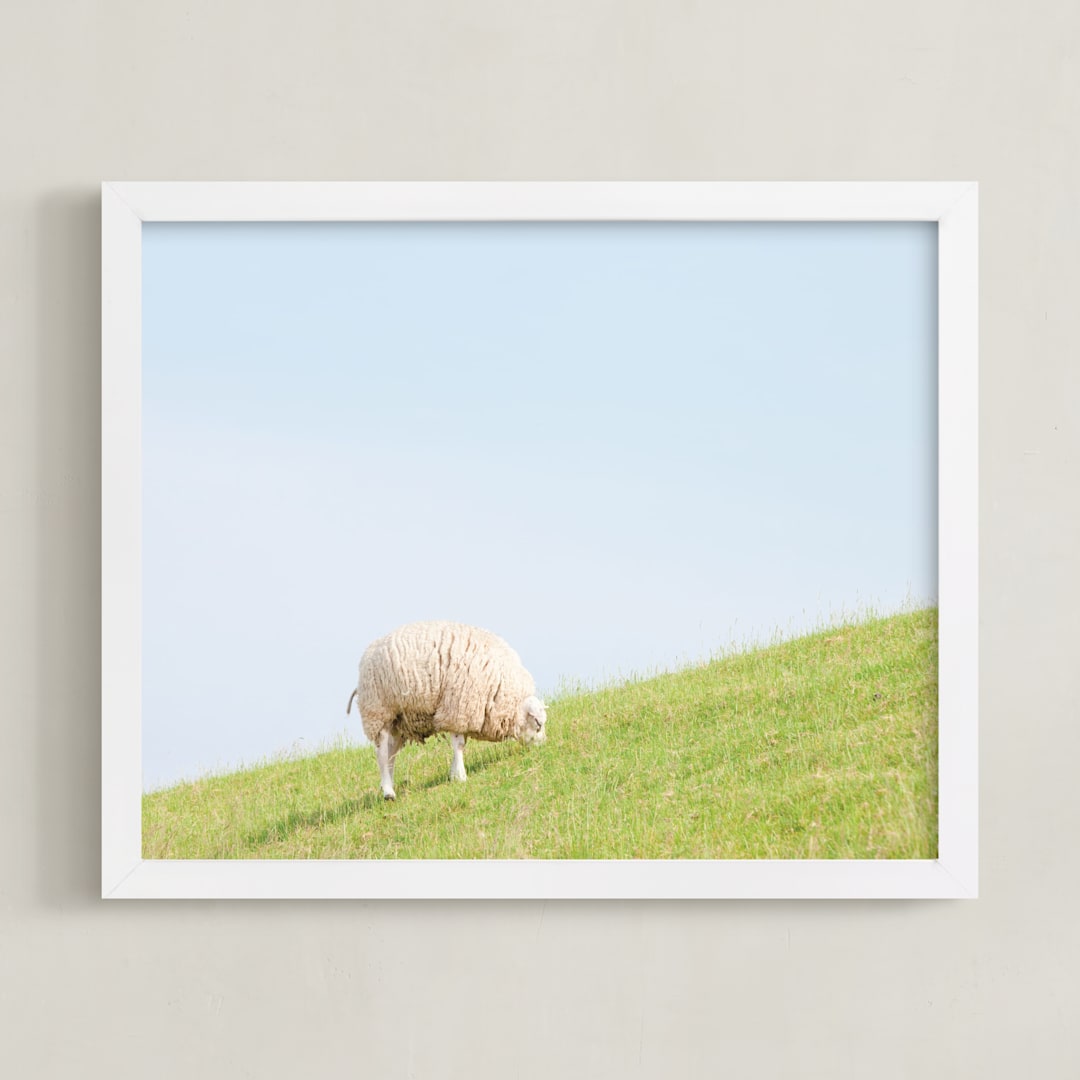 "Sheep at Lunch" - Art Print in Apple Green by Alexandra Feo - Framed