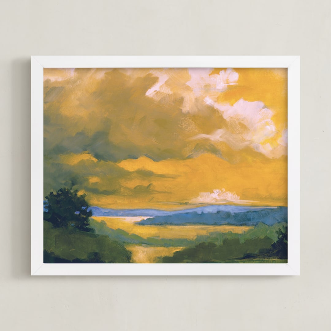 "Orange Lake" - Art Print in Bold Orange by Stephanie Goos Johnson - Framed