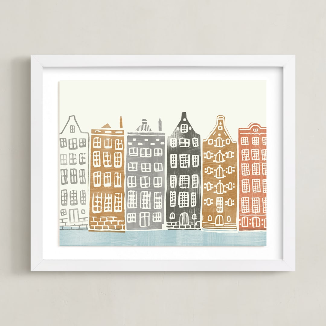 "On the Canal" - Art Print in brick by Griffinbell Paper Co. - Framed