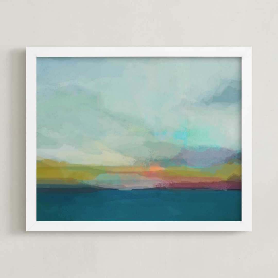 "Morning Walk II" - Art Print in Teal by AlisonJerry - Framed