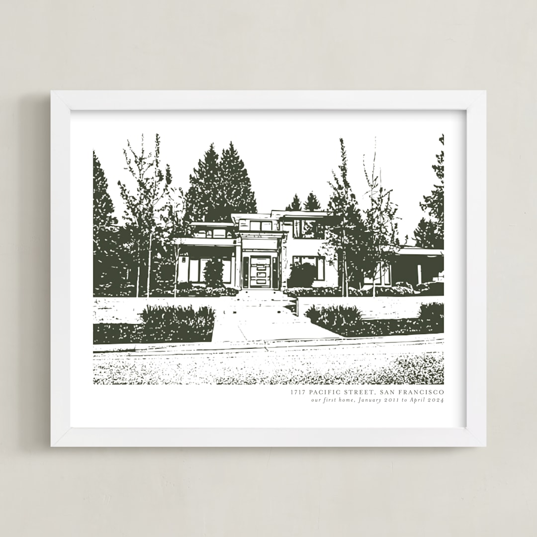 "House: Custom Print with Text" - Custom Print in Olive Shadow by Minted - Framed