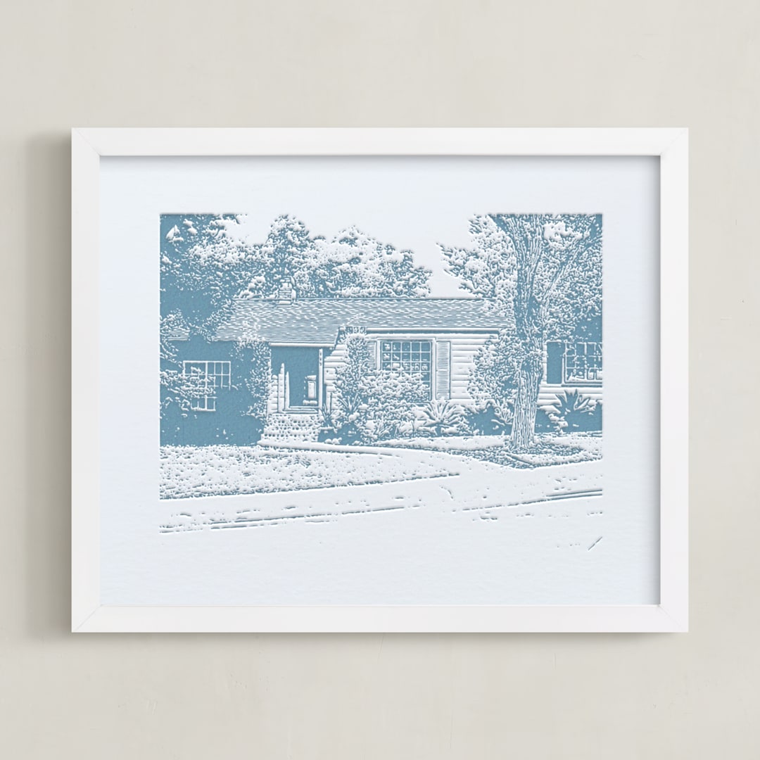 "Custom House Letterpress Portrait Art" - Custom Letterpress Print in Dusk Blue by Minted - Framed