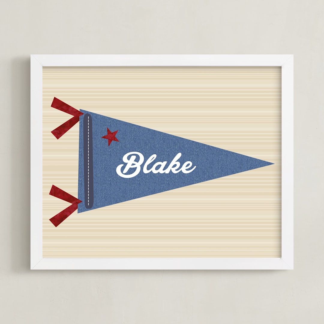 "Little Slugger Series 2" - Personalized Art Print in Denim by Pinky Diamond Studio - Framed