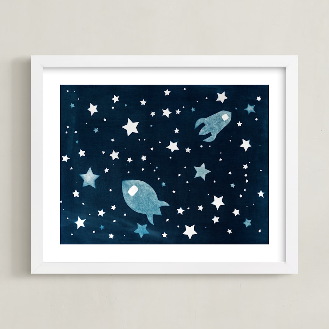 "Through space and time" - Art Print in Prussian blue by raven erebus - Framed