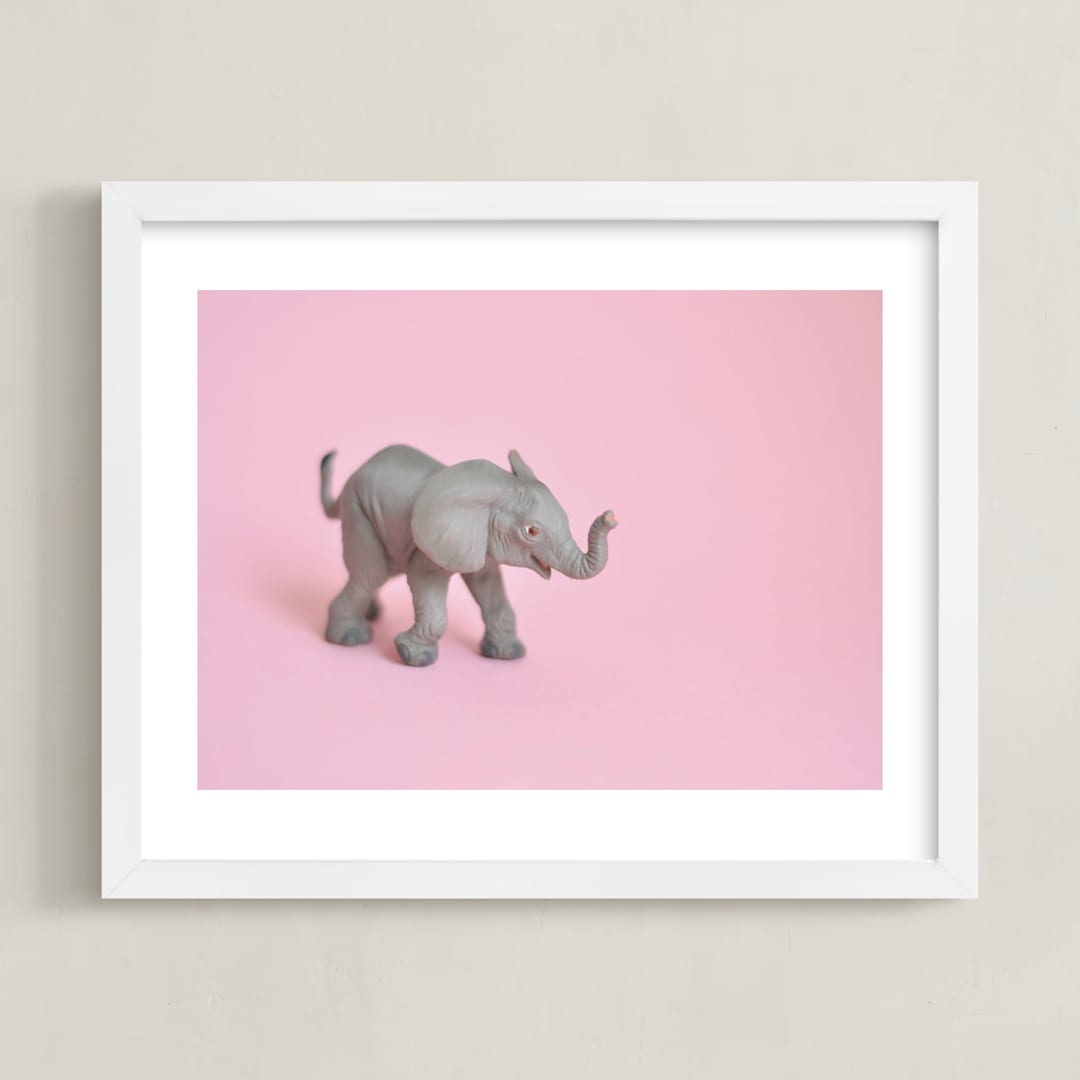 "Toy Elephant" - Art Print in Pretty Pink by Kinga Subject - Framed