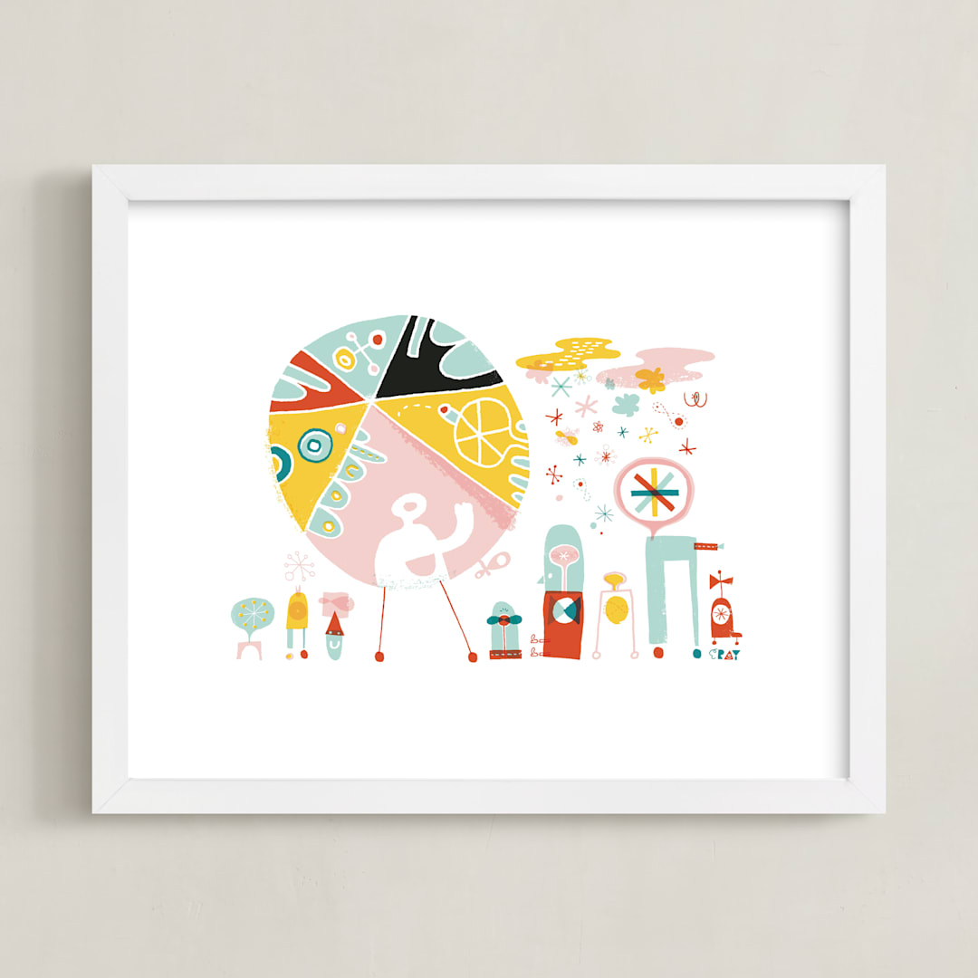 "Globetrotters" - Art Print in Ocean Blue by ERAY - Framed
