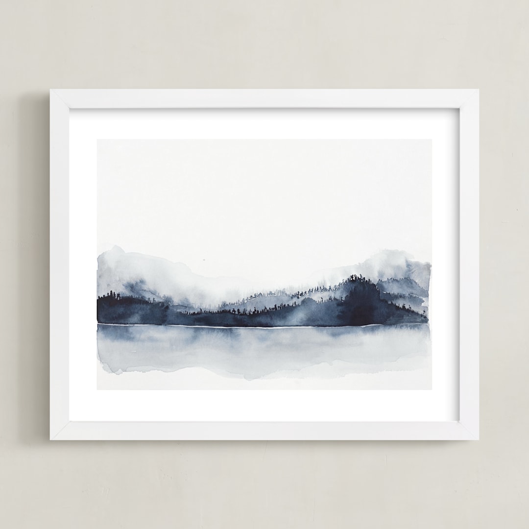 "Alaska from Sea" - Art Print in Navy by Kelsey McNatt - Framed