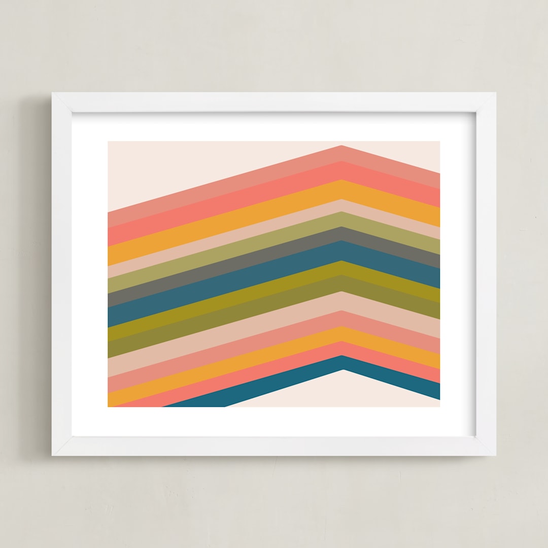 "Retro Stripes" - Art Print in Pool by Beth Vassalo - Framed