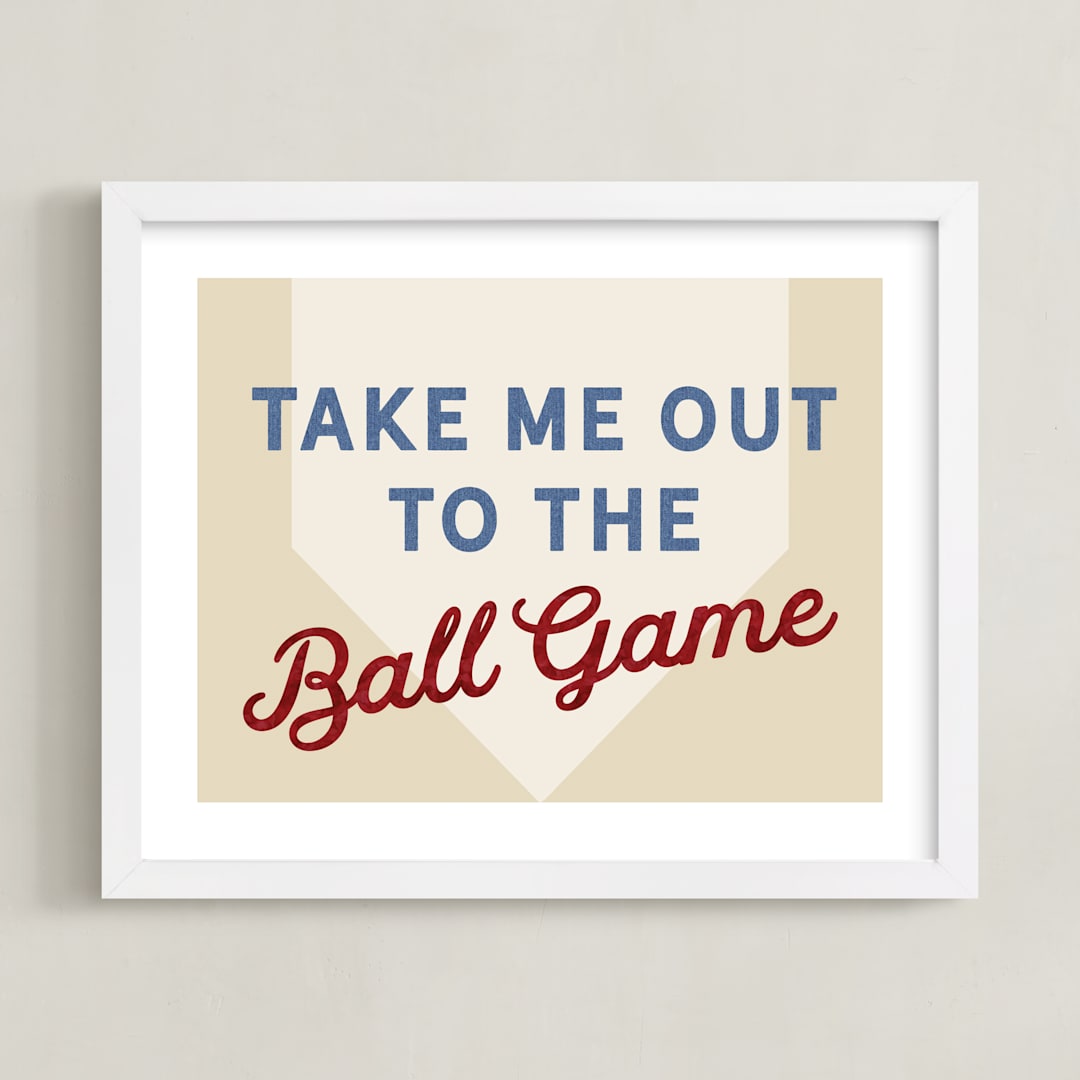 "Little Slugger Series 1" - Art Print in Beige by Pinky Diamond Studio - Framed