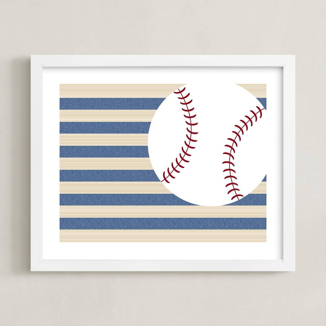 "Little Slugger Series 4" - Art Print in Denim by Pinky Diamond Studio - Framed